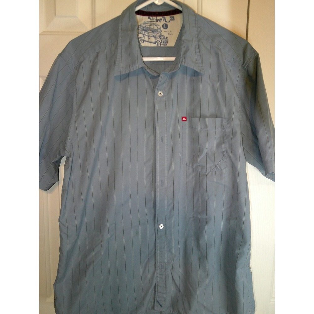 Vintage Quiksilver Striped Shirt‎ Short Sleeve Button Up Casual Top Mens Size L